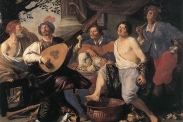 Bild 3: Die fünf Sinne: Ein allegorisches Gemälde von Theodoor Rombouts (1597-1637). Von links nach rechts sind dargestellt das Sehen, das Hören, das Tasten, das Schmecken und das Riechen.